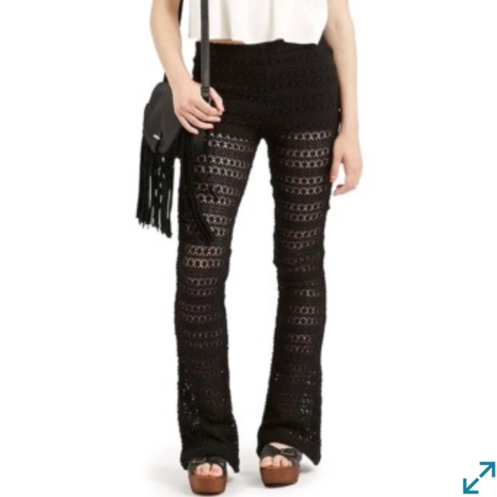 Top Shop Crocheted Flare Black Pants-size 4